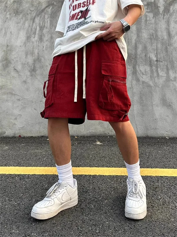 

Большой размер 300, модная рабочая одежда, мужские свободные брюки American High Street, повседневные спортивные брюки пять четвертей с несколькими картами