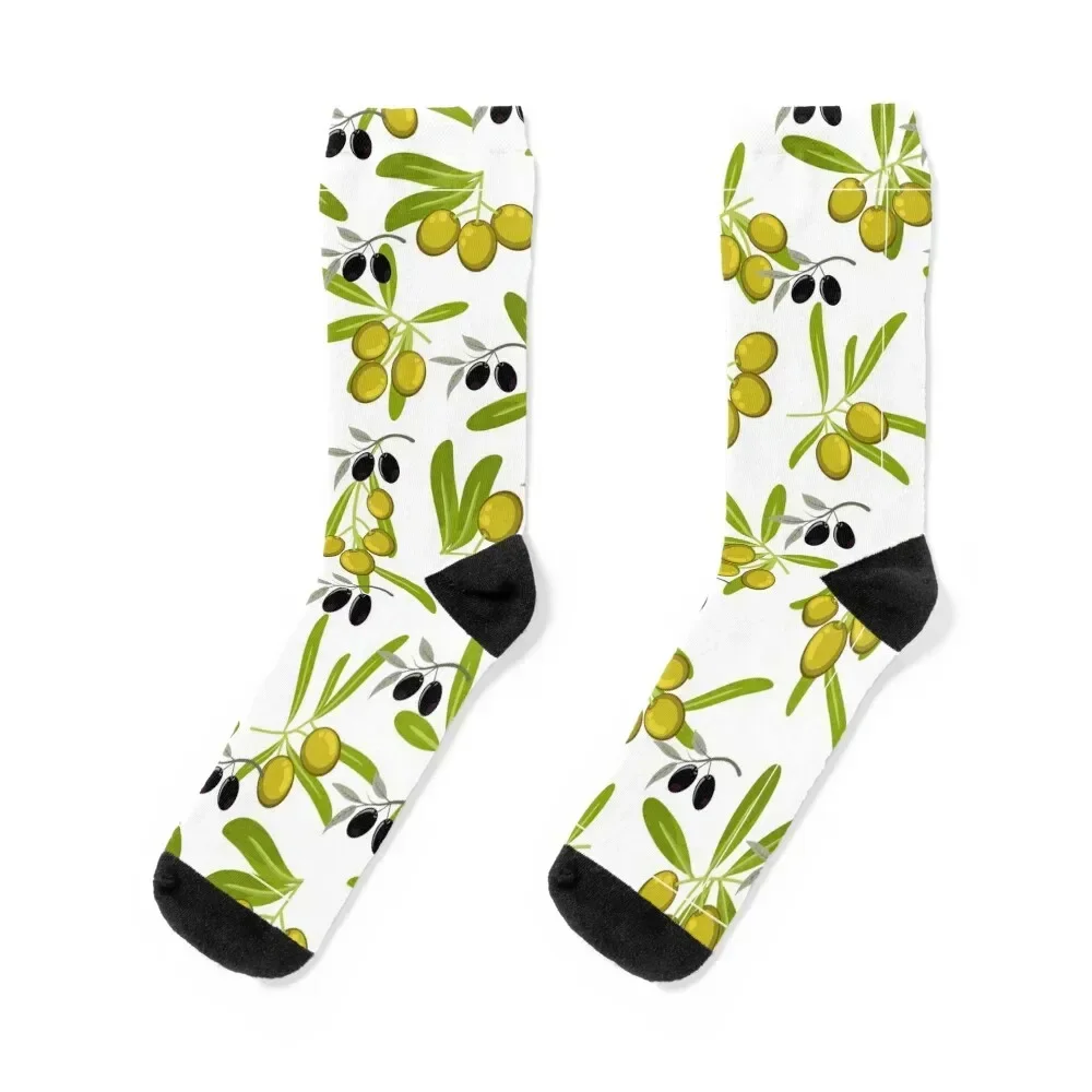 Green and Black Olives with Leaves Pattern Socks heated man Men Socks Women's