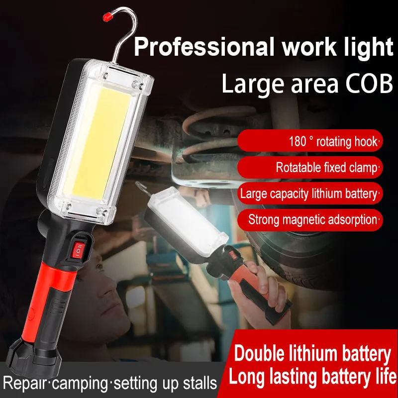 

Led Work Light COB Floodlight Rechargeable Lamp Use 2*18650 Battery Led Flashlight Portable Magnetic Light Hook Clip Waterproof