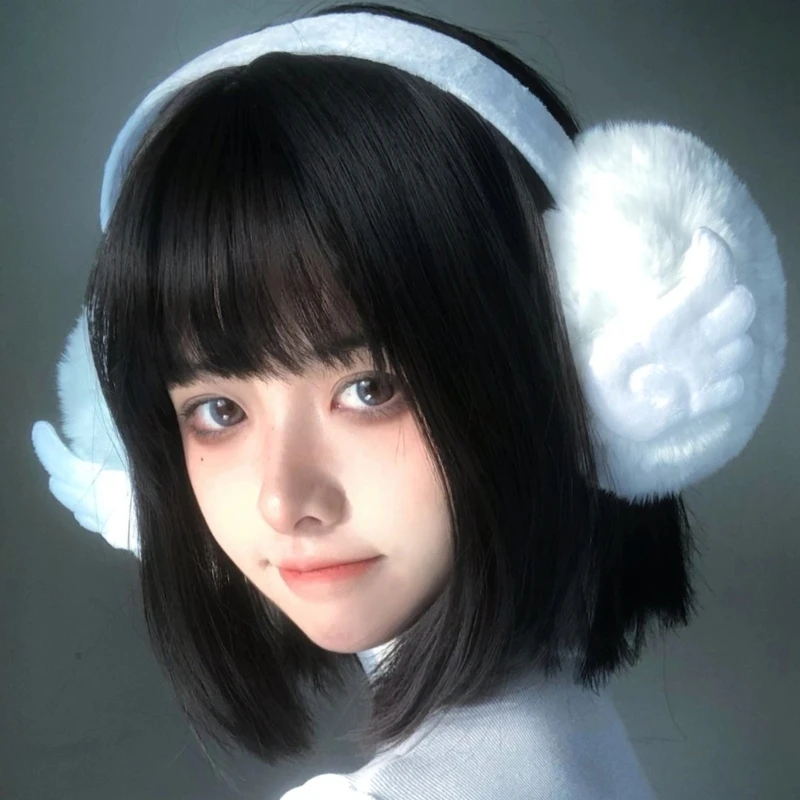 

652F Y2k Harajuku Angel Wing Plush Ear Warmer Adult Teen Hiking Skiing Winter Earmuff