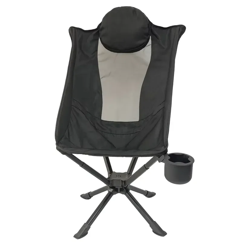 Portable Aluminum Folding Chair with High Backrest and Swivel Base for Outdoor Camping Beach Trip Modern Design Includes