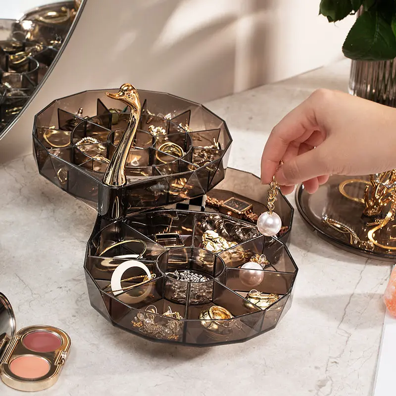 Creative Swan Jewelry Storage Box Earring Ring Necklace Organizers Storage Transparent Jewlery Holder Display Box for Jewelry