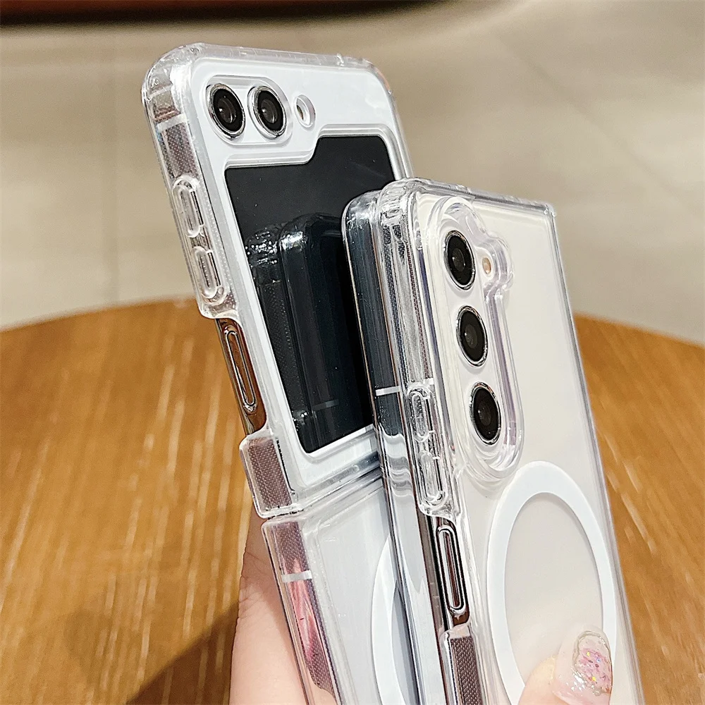 For Magsafe Transparent Armour Magnetic Phone Case for Samsung Z Fold 5 4 6 3 Flip 6 4 5 3 5G Wireless Charging Protective Cover