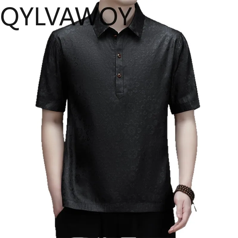 QYLVAWOY 100% Mulberry Silk T Shirt for Man Summer Men's Polo Shirts High Quality Shirts Menswear Clothing Luxury T Shirt Homme