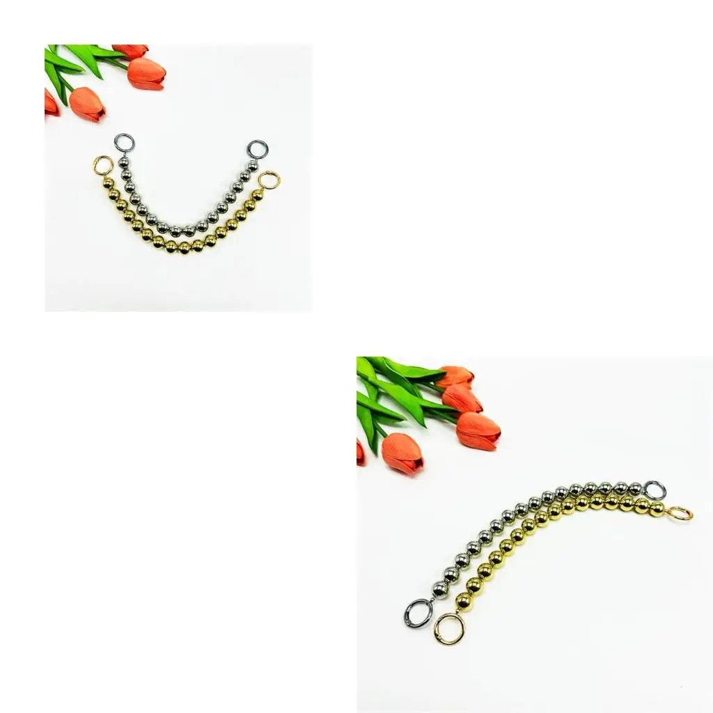 

652F Elegant Beads Extender Chain Strap for Purses and Handbags Gold/Silver Tone Short Handle Replacement DIY Bag Crafts