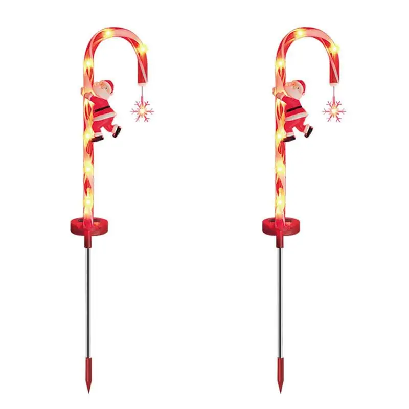 

Christmas LED Solar Stake Lights Cartoon Santa Claus Candy Cane Stake Lights With Snowflake For Garden Lawn Christmas Decoration