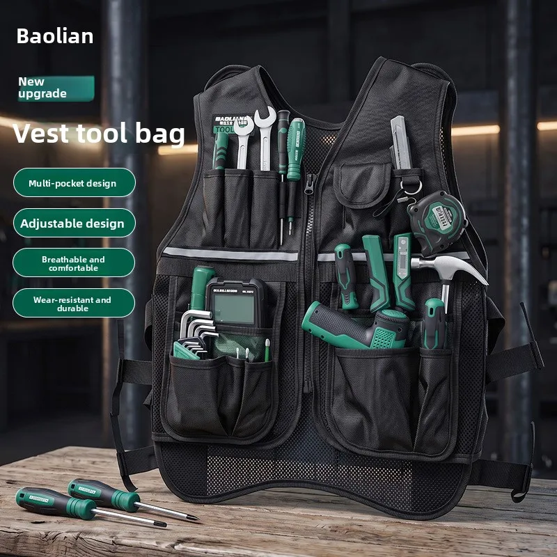 Multi functional electrician specific multi pocket vest, decoration master's tool storage vest, large capacity vest