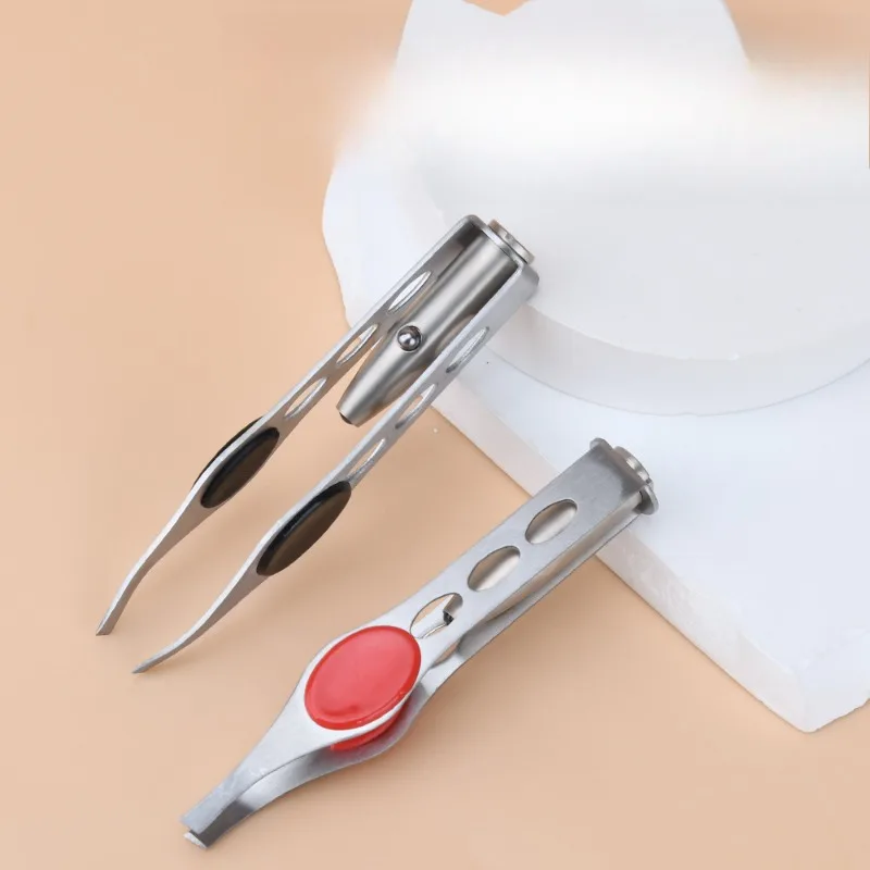 Beauty and Personal Care Tools Stainless Steel Sanding Hollow Sandwich LED with Lamp Eyebrow Tweezers Eyebrow Clip