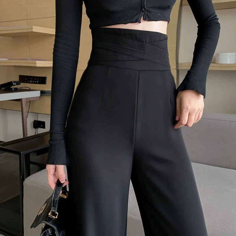 Clothing High Waist Womens Pants Work Trousers Woman Long Wide Leg Tailoring Office Solid Aesthetic Vintage Korean Fashion 90s G