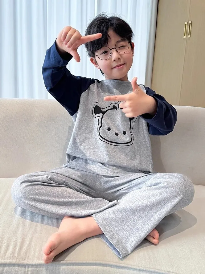 100% Cotton Boys' Pajamas Spring Autumn Lightweight Long Sleeve Kids' Homewear Set for Toddler Youth Boys Air Conditioning Wear