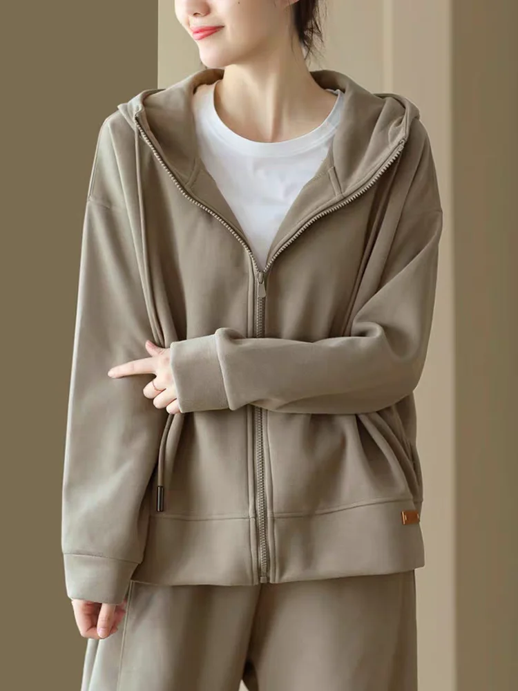 

Повседневная свободная женская толстовка с капюшоном, кардиган, однотонный, весенне-осенний, новые одинаковые брюки, длинный комплект сверов Faion для женщин