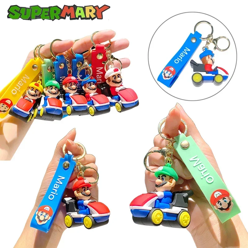 Super Mario Kart Series PVC Keychain Cartoon Anime Figure Luigi Toad Cosplay Pendant Keyring Backpack Decoration Doll Toys Gift