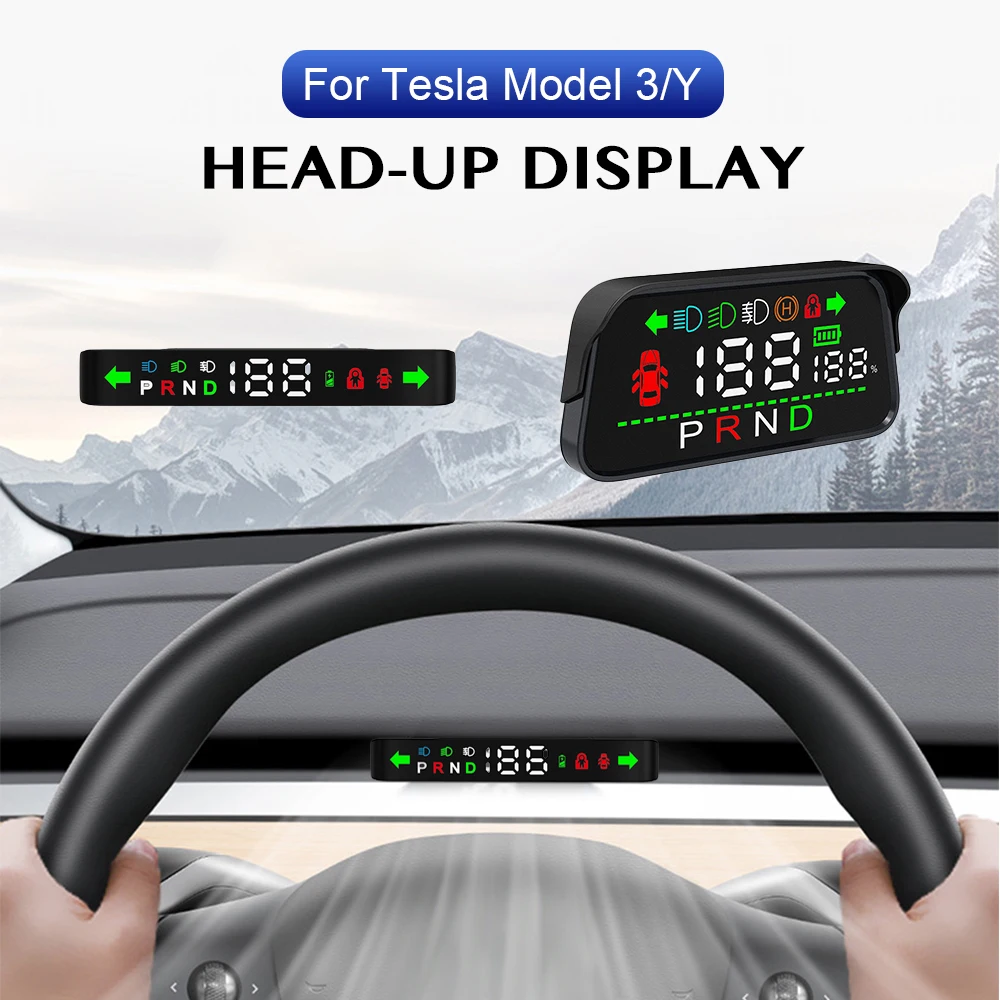 Car HUD For Tesla Model Y 3 2016-2023 Speedometer Head Up Display Digital Alarm Turn Signal Braking Light Door Gear Indicator