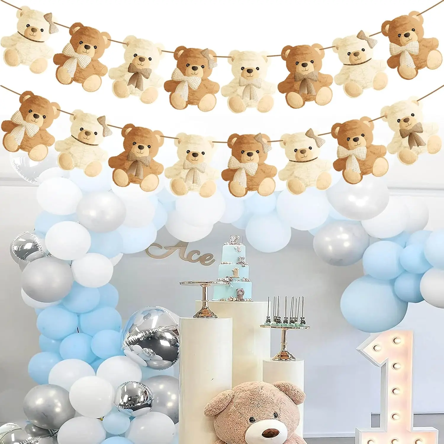 Wir Können Es Fast Nicht Erwarten Baby-Shower Banner & Girlanden-Dekorationen - Teddybär-Thema für Gender-Reveal-Party – Detail 1