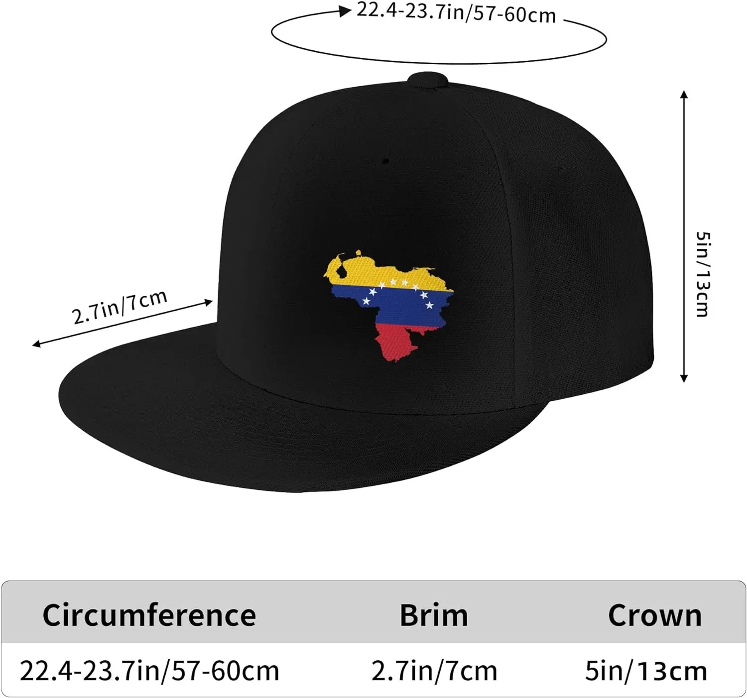 Flat Brim Cap Snapback Hat for Men - Venezuela Map Flag Prints Adjustable Baseball Cap