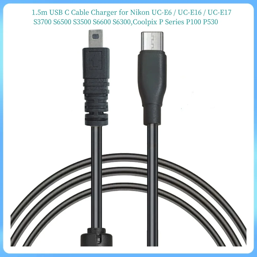 5pcs/lot 1.5m USB C TYPE C Cable Cord Charger for Nikon UC-E6 / UC-E16 / UC-E17 Coolpix S3700 S6500 S3500 S6600 S6300 P100 P530