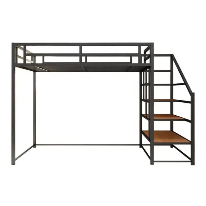Dormitory Modern Iron Frame Loft Bed Queen Size Good Quality  Hostel Adult Metal Bunk Beds with Stairs Кровать Двухъярусная