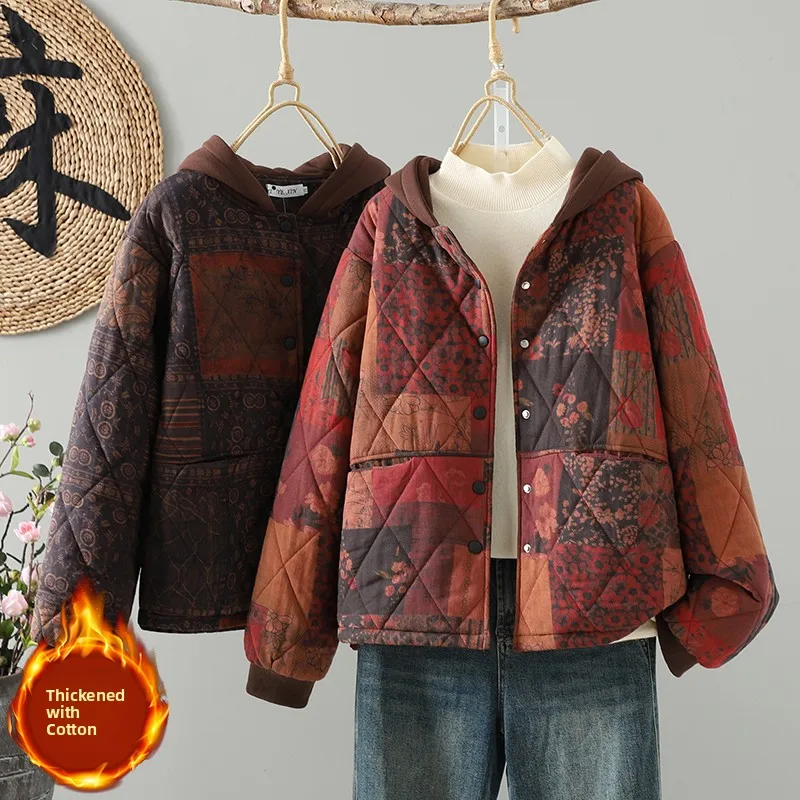 

Thiened корейский Sle повседневное хлопковое пальто с капюшоном в стиле ретро, маленькое хлопковое пальто, зимняя верхняя одежда