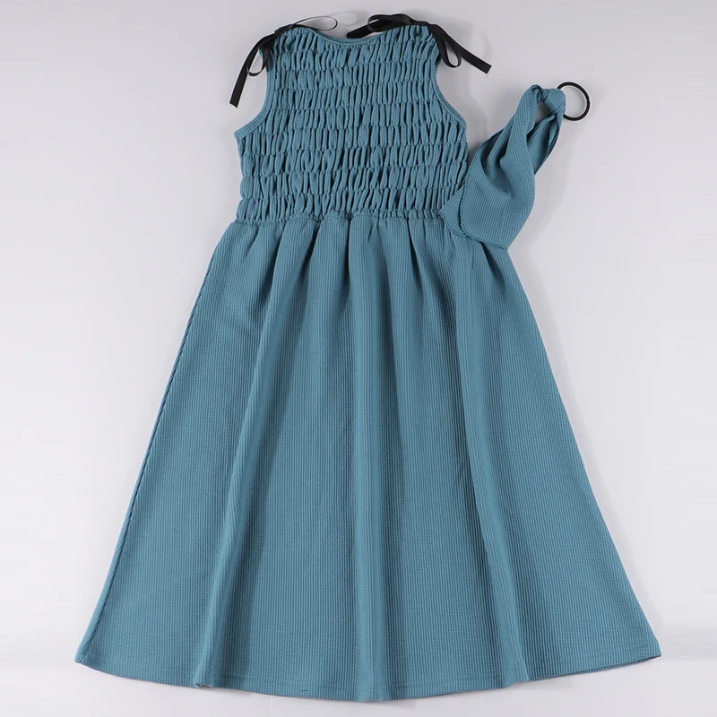 Mädchen maxi kleid waffel stricken und stirnband sommer ärmellose kinder kleidung mädchen kleider kinder kleidung v neck mädchen nachthemd – Detail 6