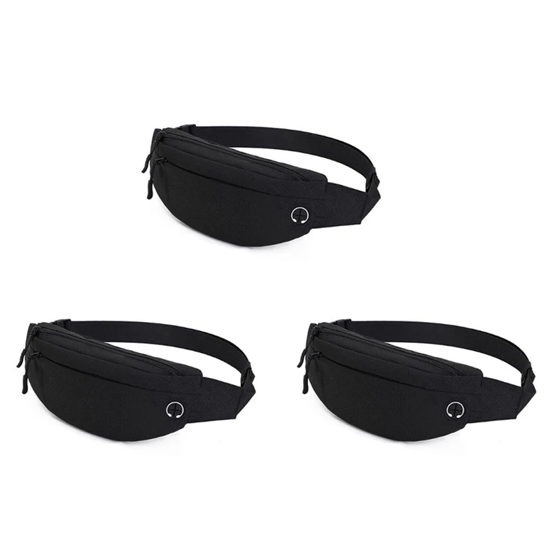 

3X TINYAT Men Male Waist Bag Purse Casual Large Phone Belt Bag Pouch Travel Phone Bag Banana Bag Hip 4 Pockets Black