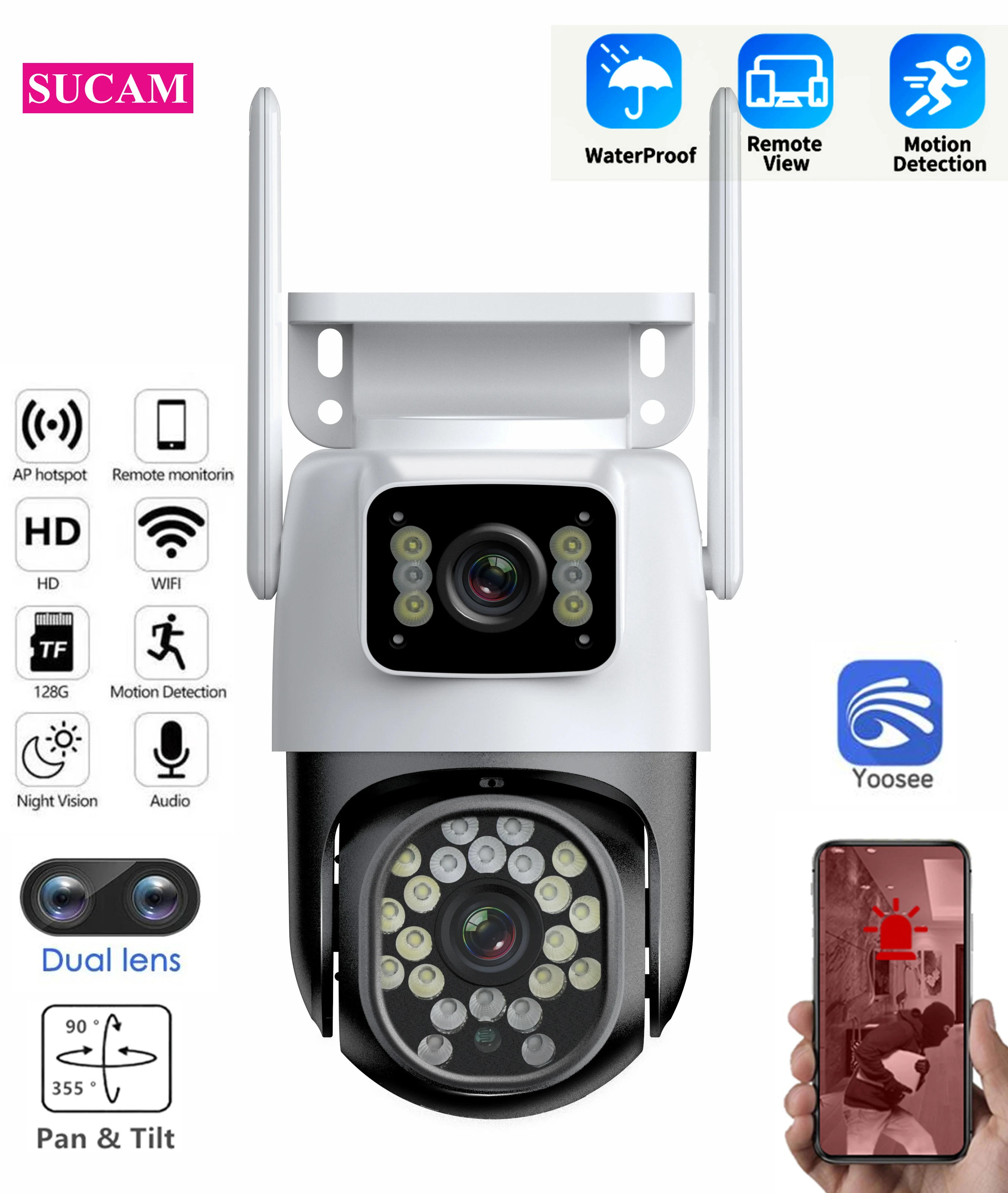 YOOSEE Wifi Camera Outside Dual Screen AI Human Detect Wireless Surveillance Camera Security Protection CCTV 1080P IP Camera