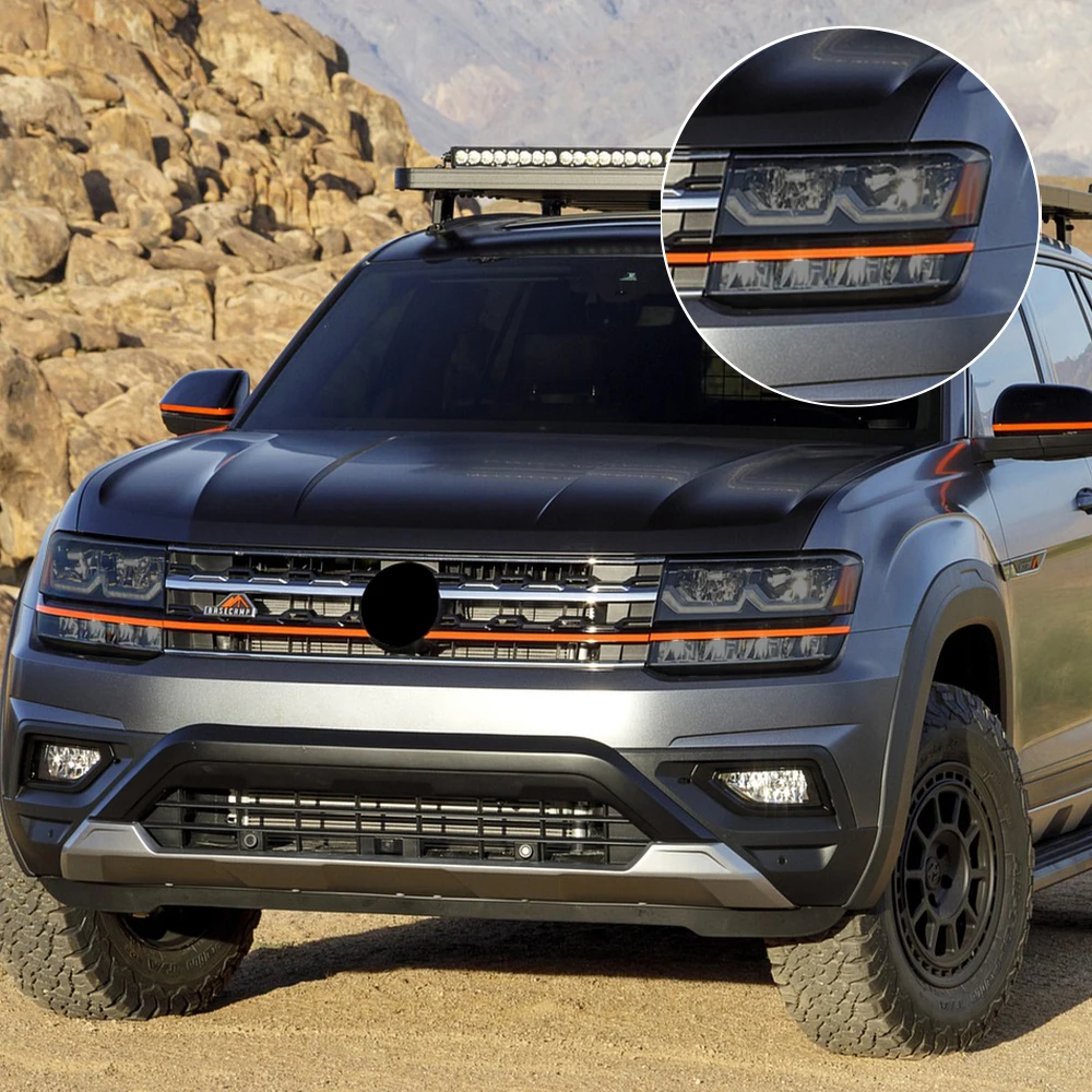 Smoke Black Auto Headlight Protective Film for Volkswagen Atlas 2017-2019 Pre Cut Anti-Scratch High-Gloss Vinyl Wrap Film