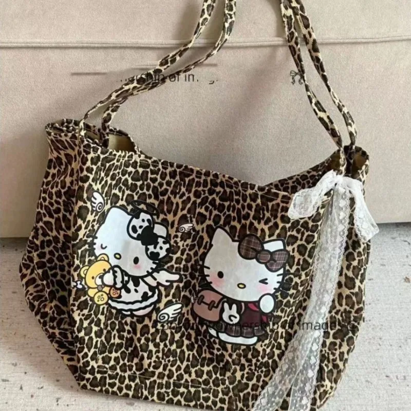 MBTI-Sac à Main Vintage Léopard pour Femme, Mignon, Hello Kitty, Fourre-Tout de Grande Capacité, Style Américain, Luxe