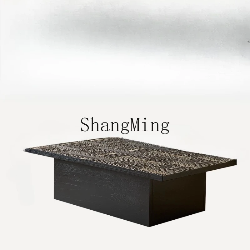 

FG coffee table retro solid wood coffee table black relief tea table square