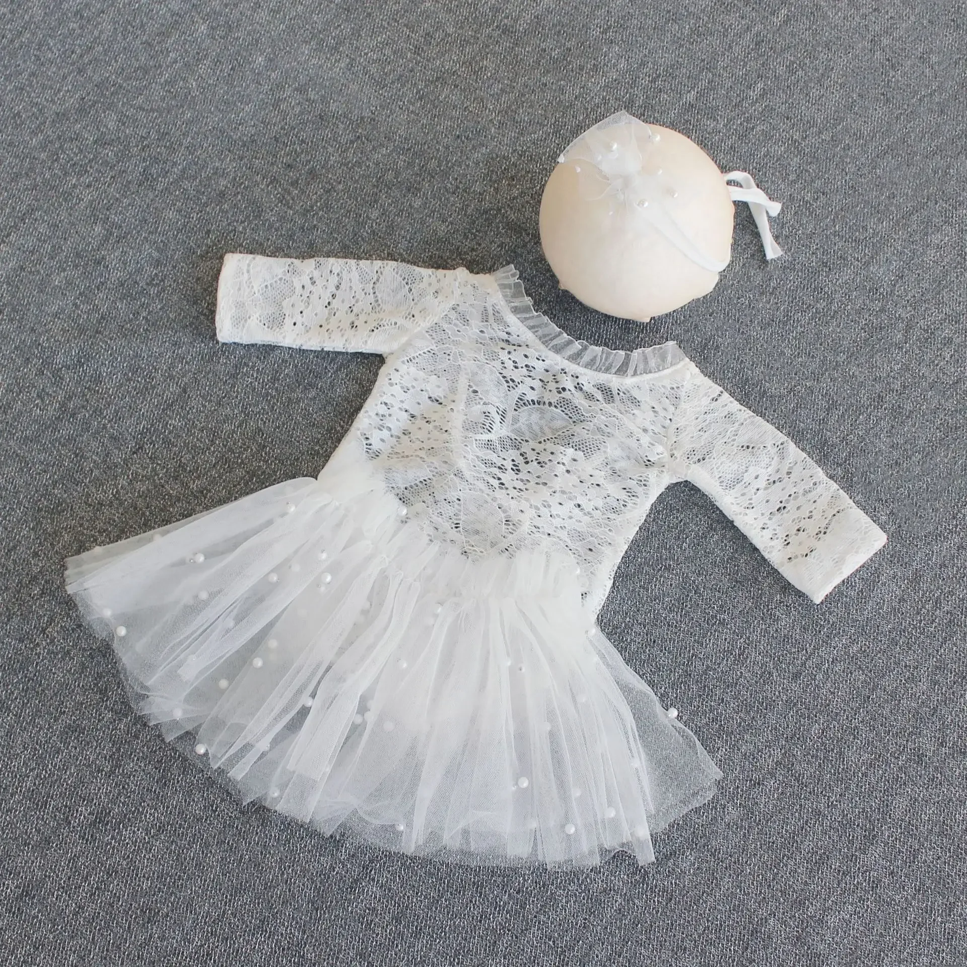 Newborn Photography Props Costume Clothing Baby Photo Lace One-piece Girl Photography White Pearl Skirt Boys Romper Suit