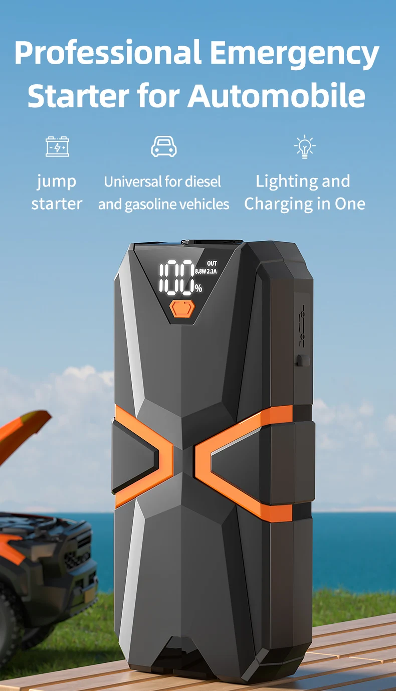 Car Jump Starter 12V Portable Battery Booster Power Bank for 8.0L Gas/7.0L Diesel with LED Light