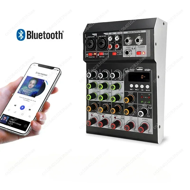 Professional Digital 4-way Mixer Microphone Recording DJ Mixer Stage Bluetooth Audio Speaker Set Equipment