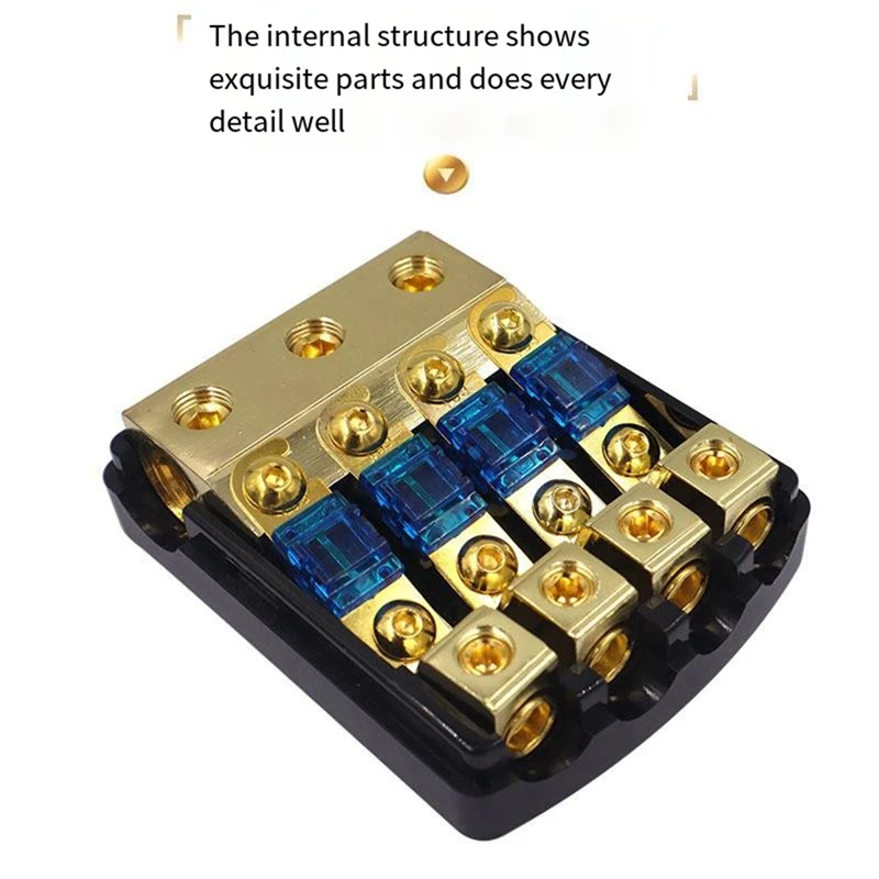 4 Way ANL Fuse Holder, Copper 0/2/4 Gauge To 4/6/8 Gauge 60 Amp Fuse Distribution Block For Car Audio Amplifier Spare Parts