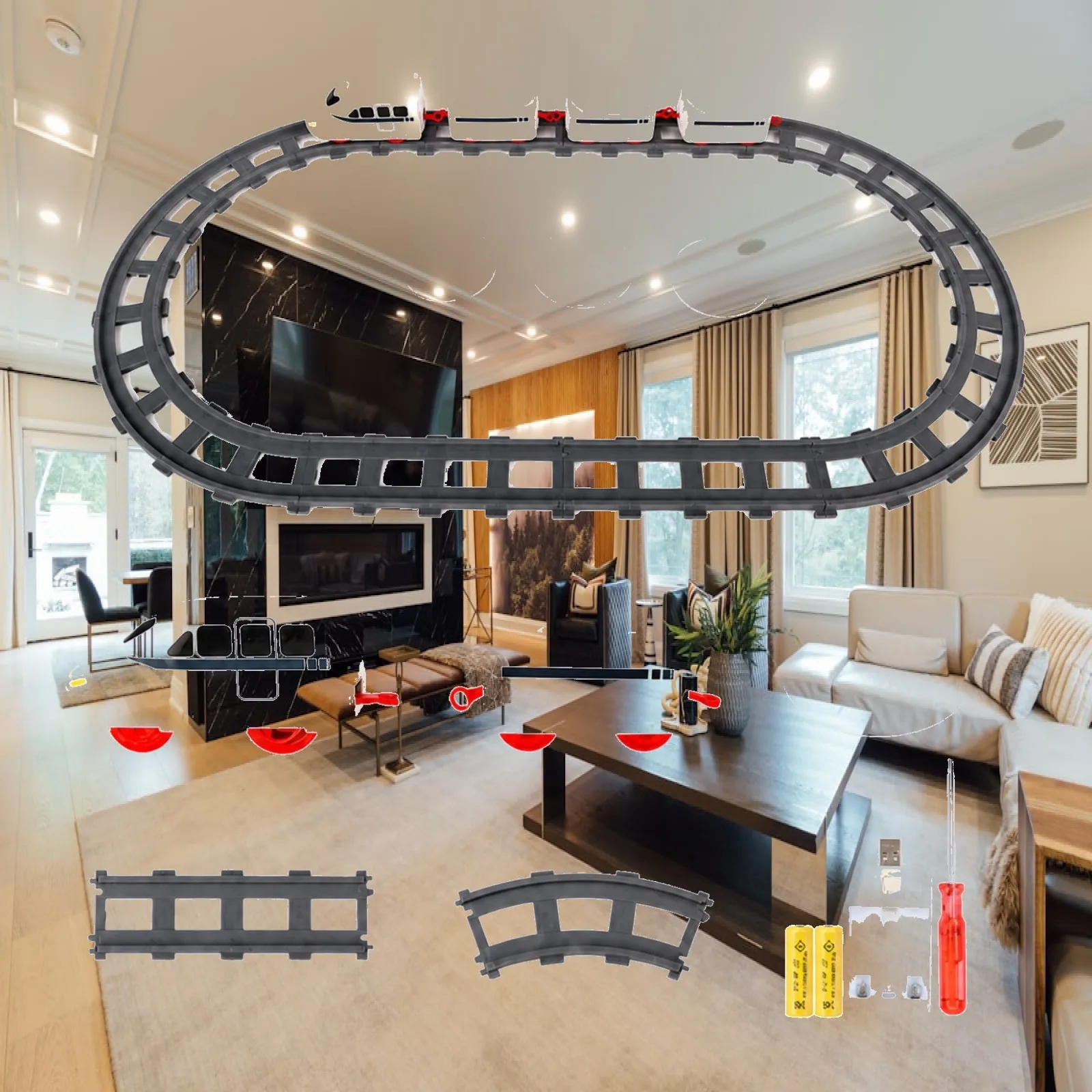 Rotating Sushi Train Play Set Plastic Toy Trolley for Kids Interactive Conveyor Belt Train with Locomotive Carriages Oval Track