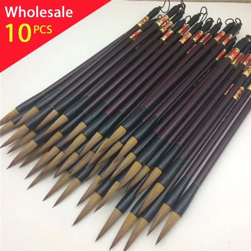 10 Stuks Bamboe Kalligrafie Borstel Pen Chinese Kalligrafie Schilderij Penseel Pen Wezel Haar Regelmatig Script Schrijfborstel Groothandel