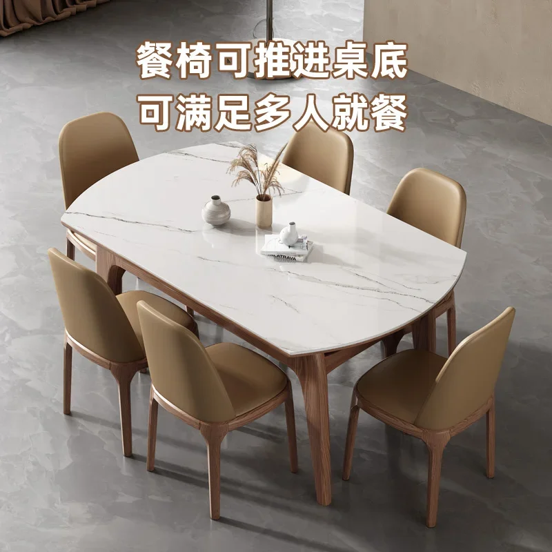 Rock slab dining table and chair combination modern simple home  new telescopic solid wood cat ear dining  variable round