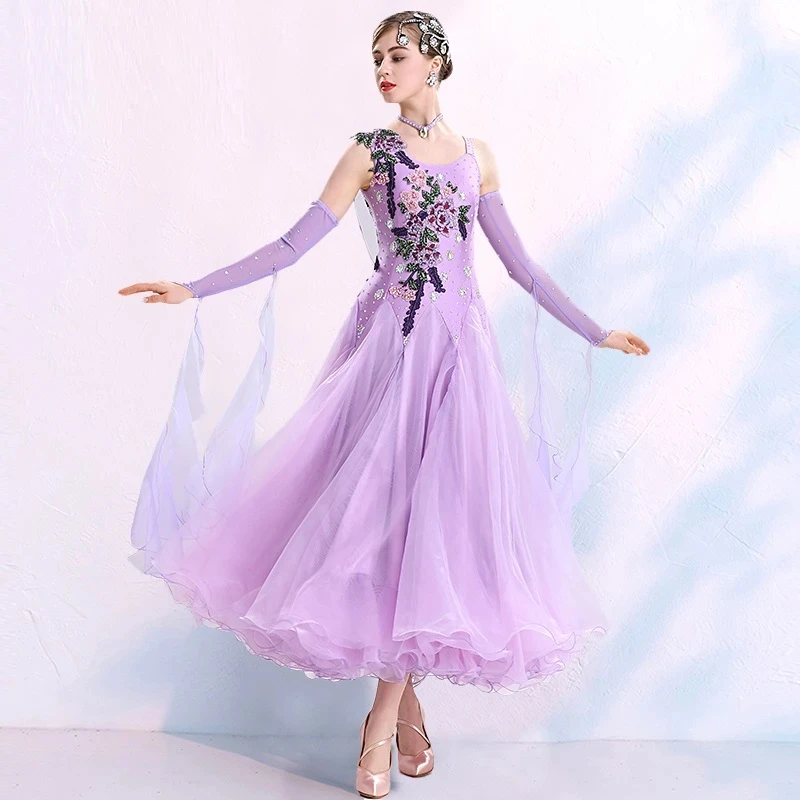 

Embroidery ballroom dance dresses fringe dance costumes ballroom rumba dresses for dancing clothes long swing waltz dress rosy