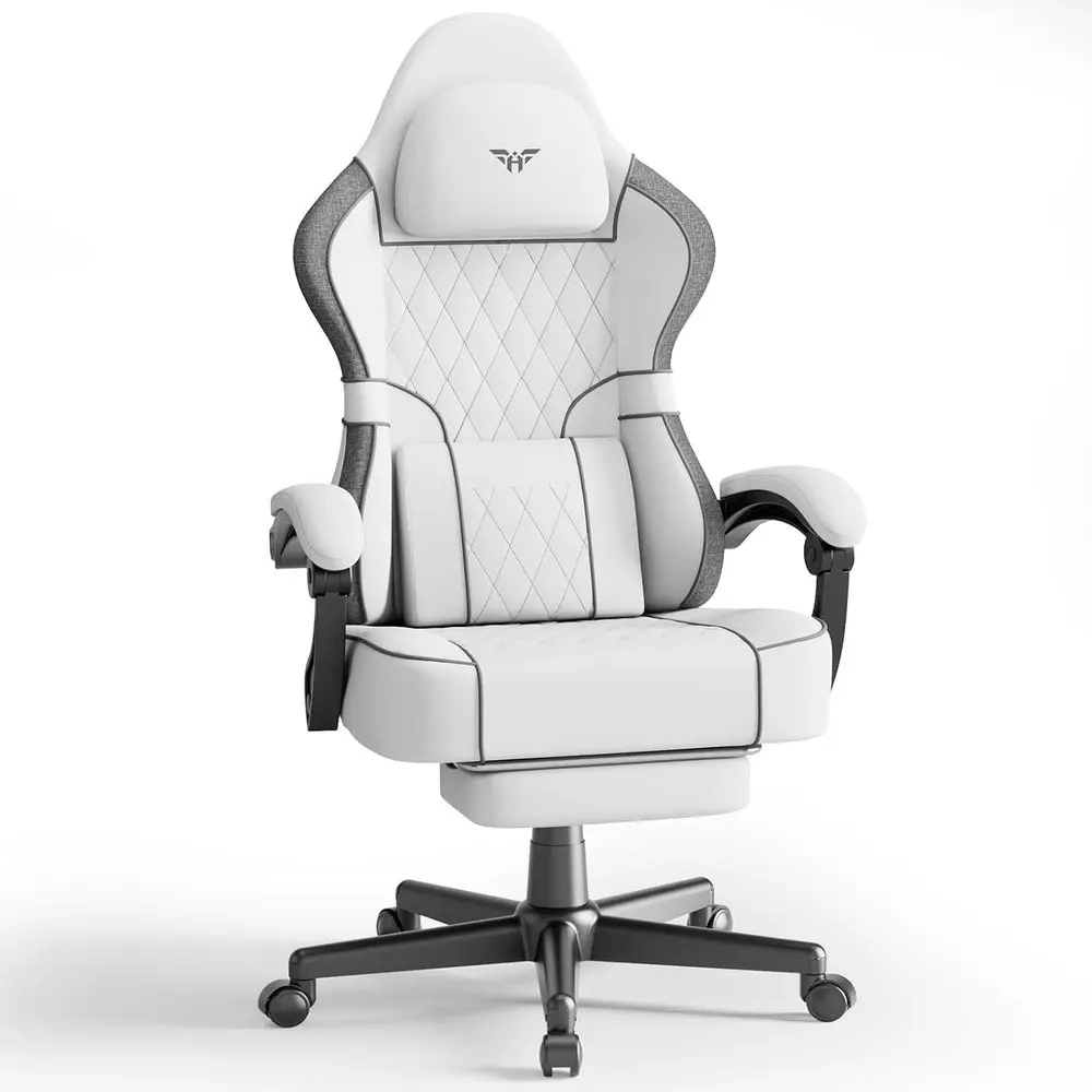 Ergonomischer Gaming-Stuhl aus Atmungsaktivem Stoff mit Fußstütze und Verstellbaren Armlehnen, Hohe Rückenlehne mit Lendenmassage-Unterstützung für Erwachsene