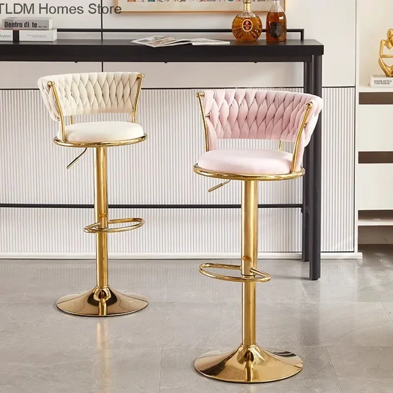 

Swivel Designer Bar Chairs Reception Manicure Luxury Nordic Relaxing Bar Chairs Pink Living Room Velvet Sillas Home Furniture