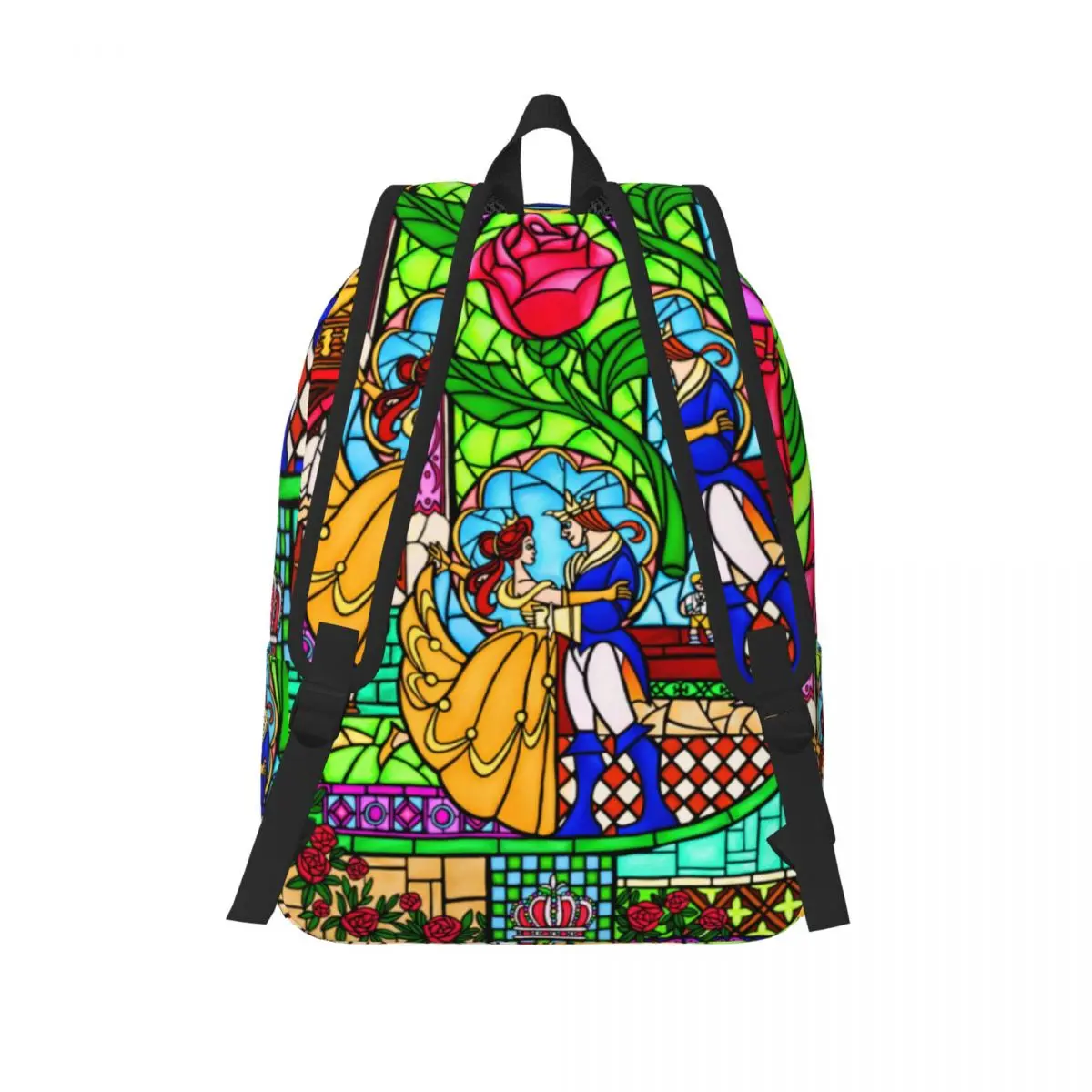 Beauty And The Beast Stained Glass Backpack Middle High College School Student Bookbag Teens Daypack Hiking