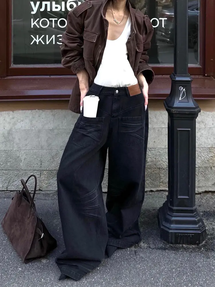 

Women Baggy Dark Academia Mom Jeans Wide Leg Denim Long Pants 2000s Korean High Street Japanese Harajuku Grunge Y2K Abi Punk New