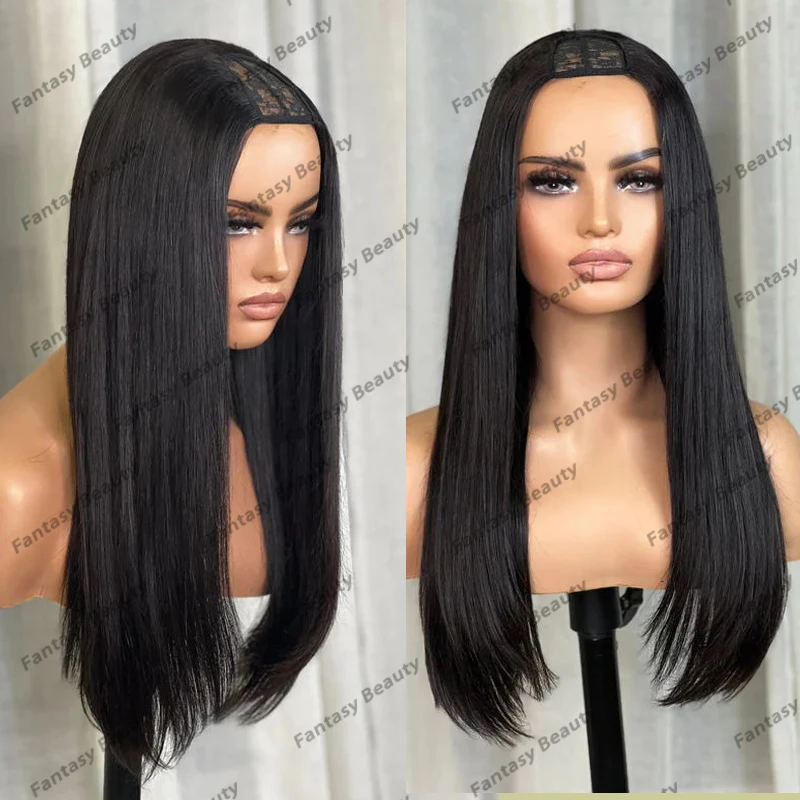 

Silky Straight Soft Top Quality 100% Virgin Human Hair Wigs Easy Wear Glueless 1x4 Opening U Part Wigs Adjustable Straps