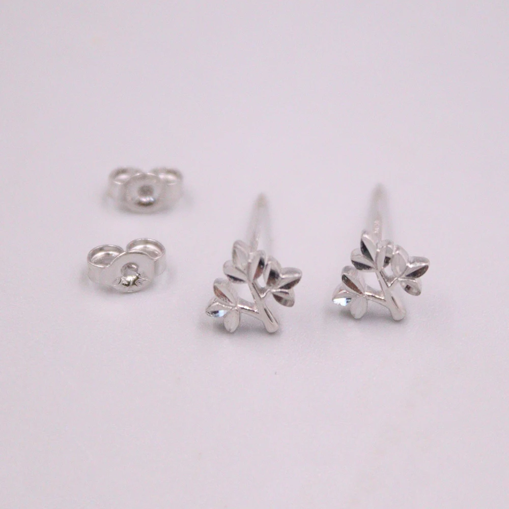 Au750 Solid 18K White Gold Women's Lucky Tree Stud Earrings 1.4-1.5g Real Gold