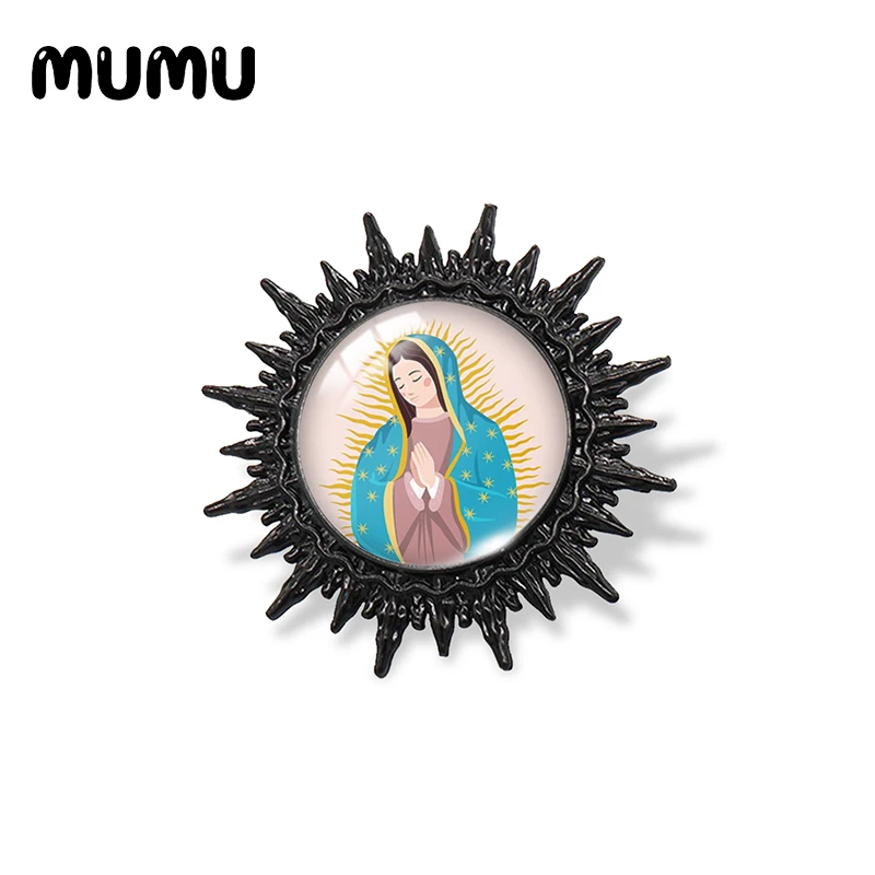 بروش فني على شكل قبة زجاجية مطبوعة ، دبوس أسود ، منتجات يدوية ، هدايا للنساء والرجال ، جديد ، سيدة غوادالوبي ، 2023