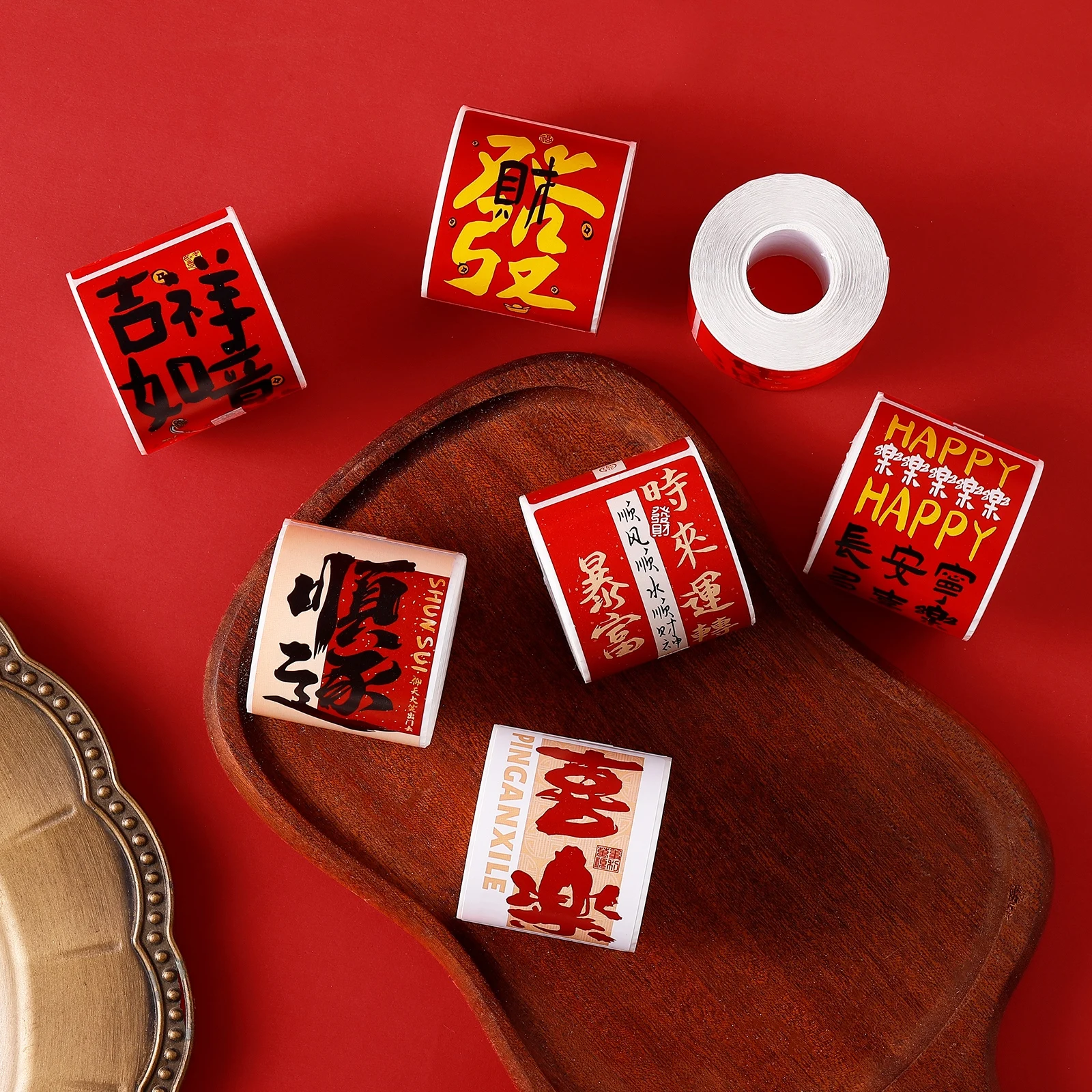 

New Chinese Blessing Stickers New Year Creative Text Decorative Sticker Journal Material [Sealed Sticker] 200pcs/Roll