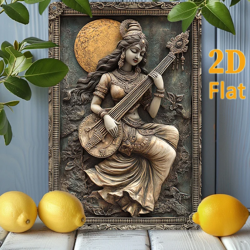 Aluminum Goddess Wall Sculpture Art, Radiant Jirajhimi Metal Sign, Decorative Wall Poster, Festive Gift Home Decor, 2D Flat