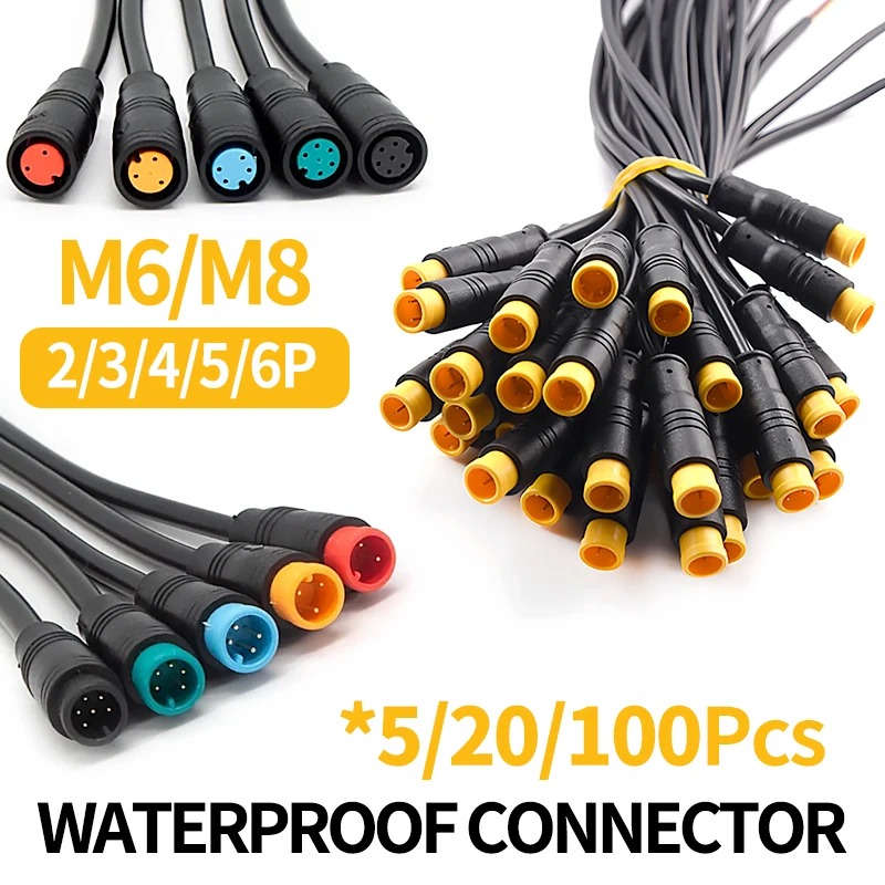 M6/M8 2/3/4/5/6 Pin Extension Connector Cable - 20cm, for E-bike Speed Sensor, Waterproof, Electric Bicycle Wire