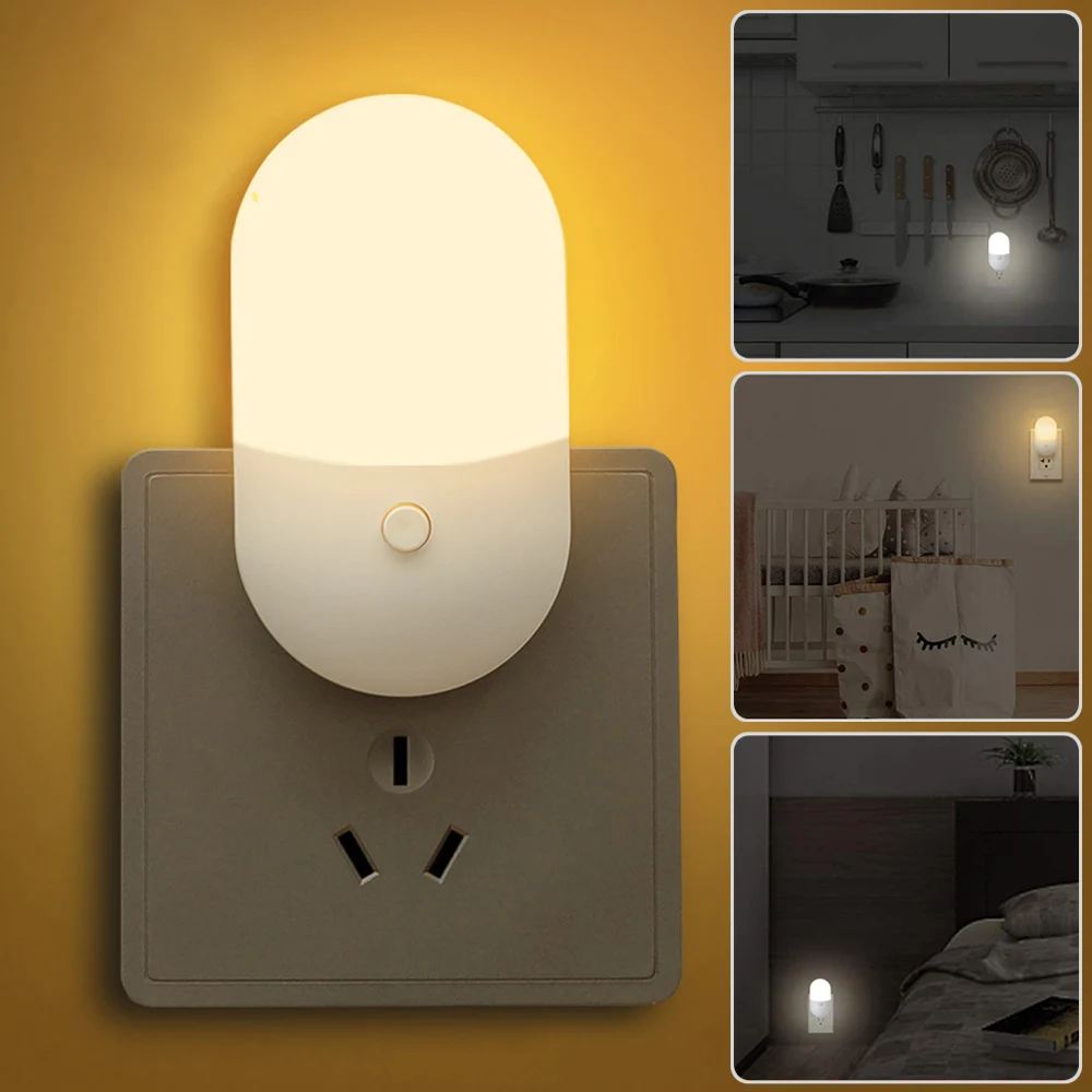 EU US Plug Into Wall Night Lights Warm White & White Kids Bedroom Nightlights Energy Saving Wall Lamp Corridor Stairs Lighting