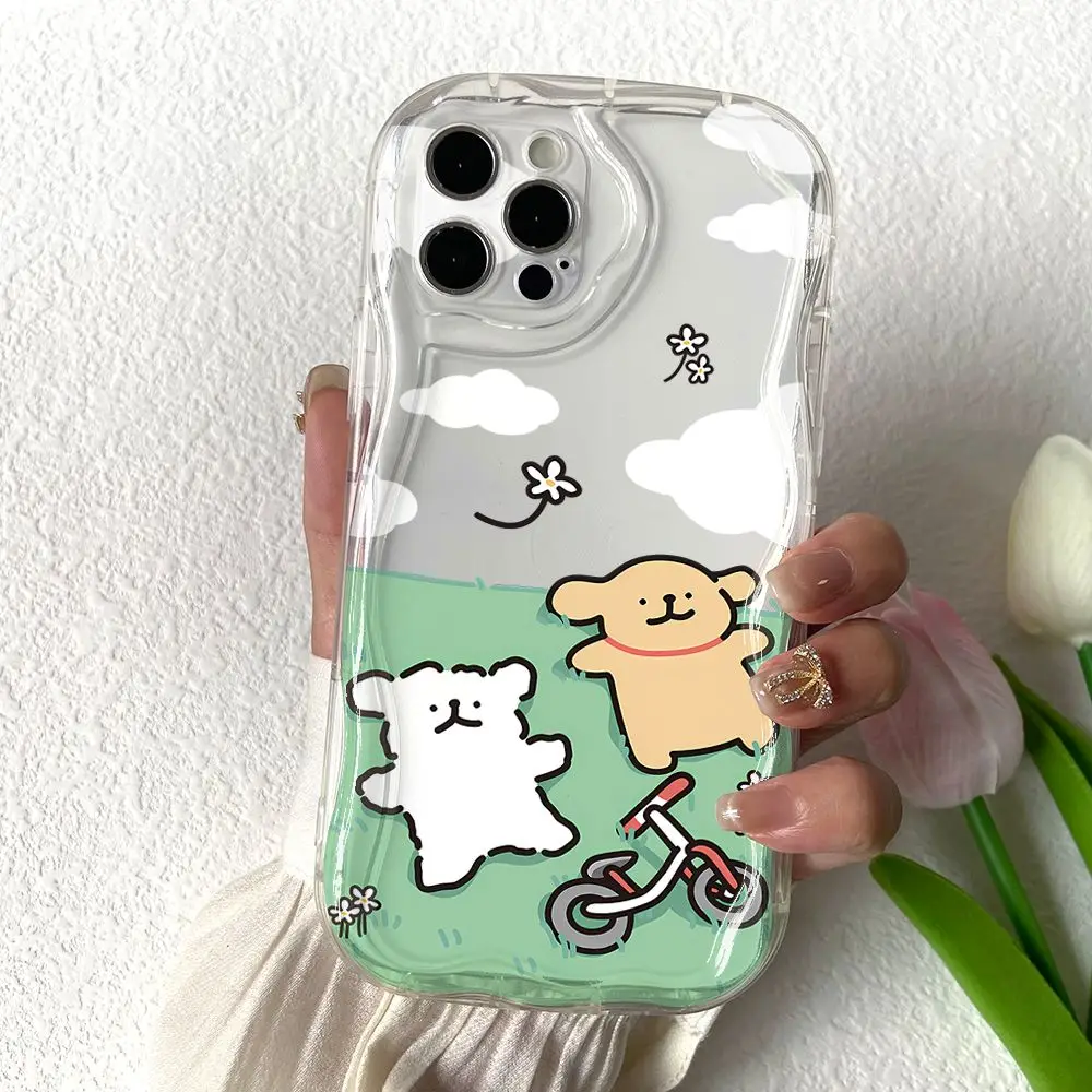 Cute Line puppy Phone Case for Oppo Reno 11 8 7 6 5 4 Reno11 Reno8 Reno7 Reno6 Reno5 T Z F Pro 4G 5G 3D Creamy Wave Soft Cover