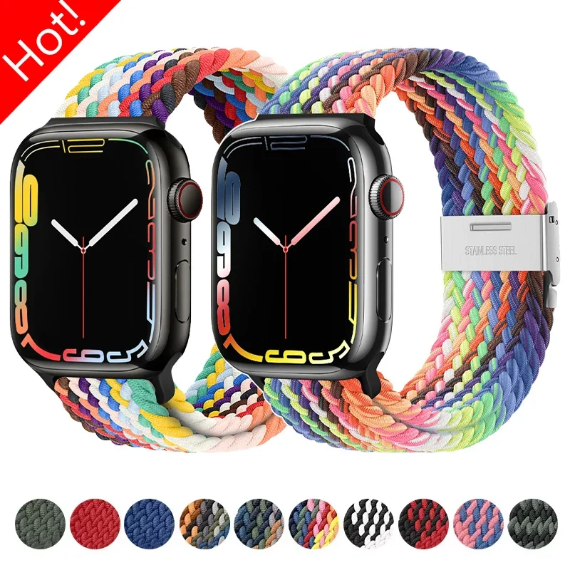 

Nylon Elastic Loop Strap for Apple Watch Band Ultra 2 49mm 46mm 45mm 44mm 42mm 41mm Braided Bracelet IWatch Series 10 9 8 7 6 SE