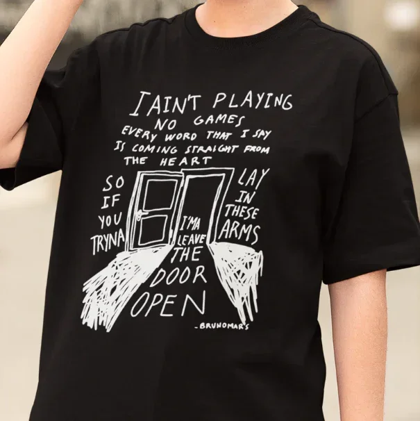 

2025-26 Summer Bruno Mars Leave The Door Open Basic Graphic 100%Pure Cotton Printed Rapper Hip-hop Trend T-shirt Unisex Men's